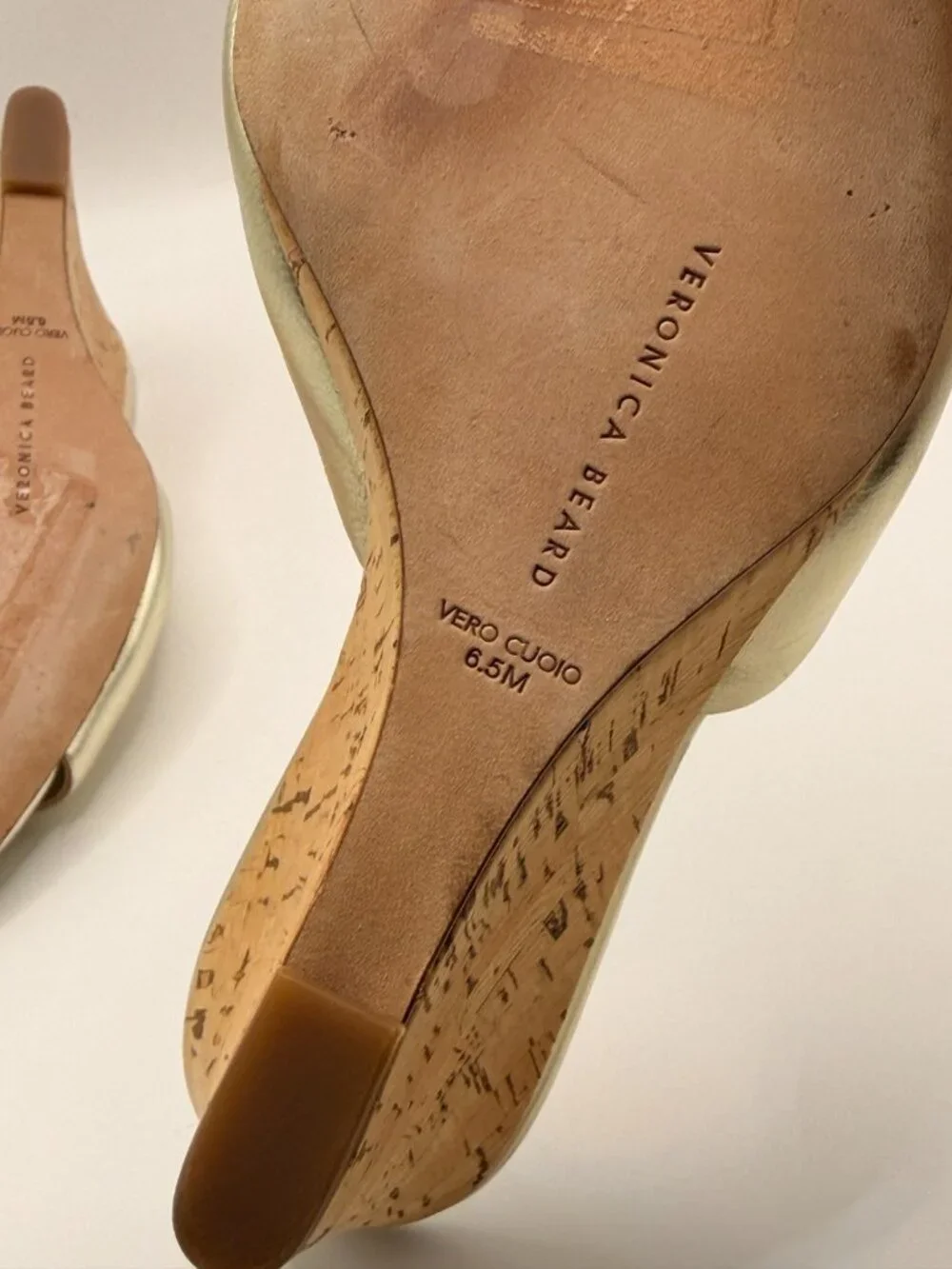 Veronica Beard Womens Dali Metallic Gold Cork Wedge Sandals Sz 6.5 M